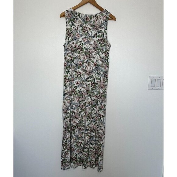 J Jill Wearever Sleeveless Dress Size M Tropical Midi Floral Knit Slit - Picture 4 of 10